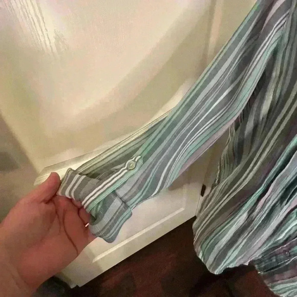 Ruby Rd Women’s L V Neck Button‎ Down Striped Rayon Blend Long Sleeve Top - Picture 6 of 13